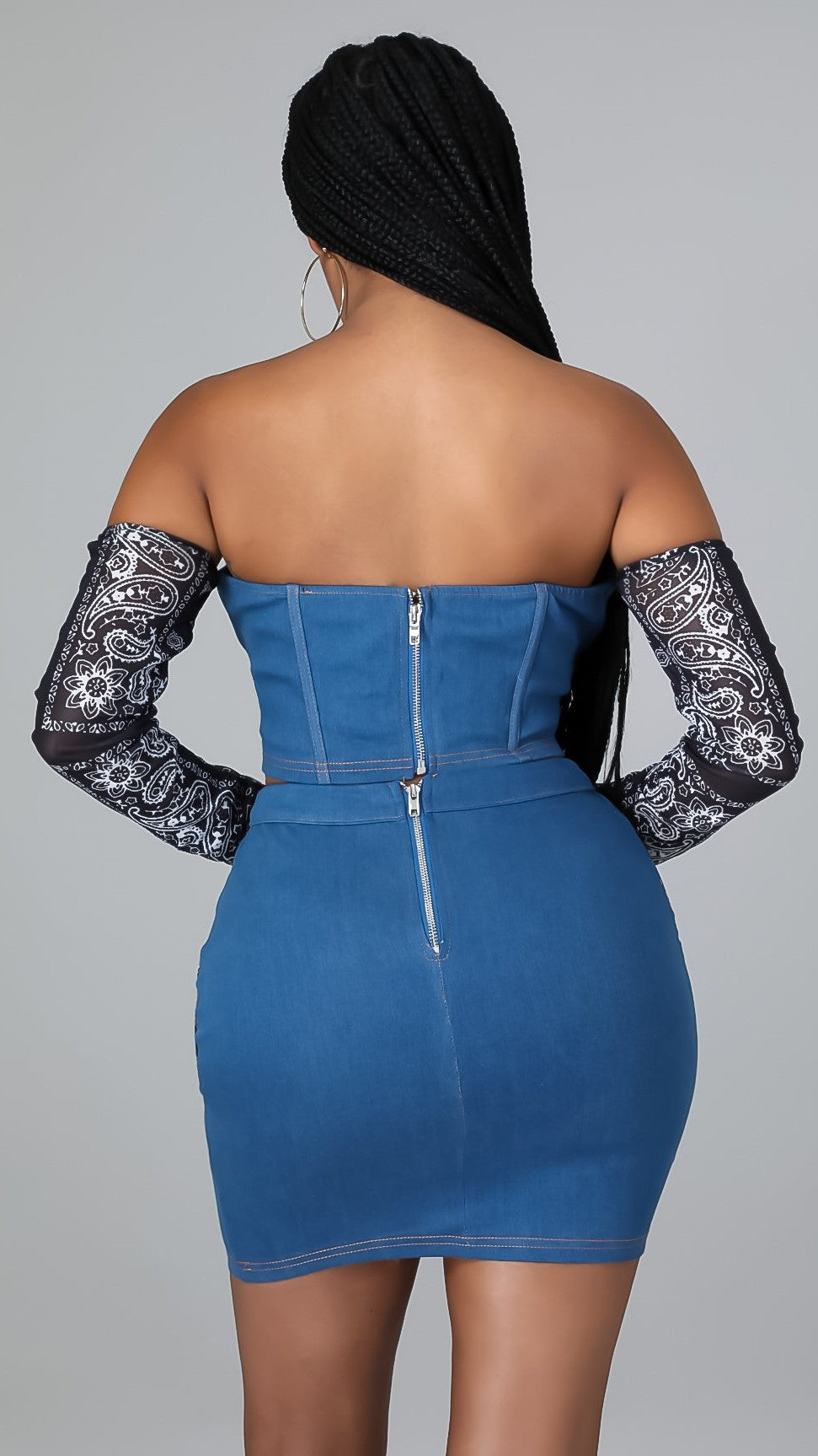 Ensemble en Jean&nbsp; &nbsp;À Manches Courtes Et Mini Jupe Moulante 2 Pièces Tenues en Jean