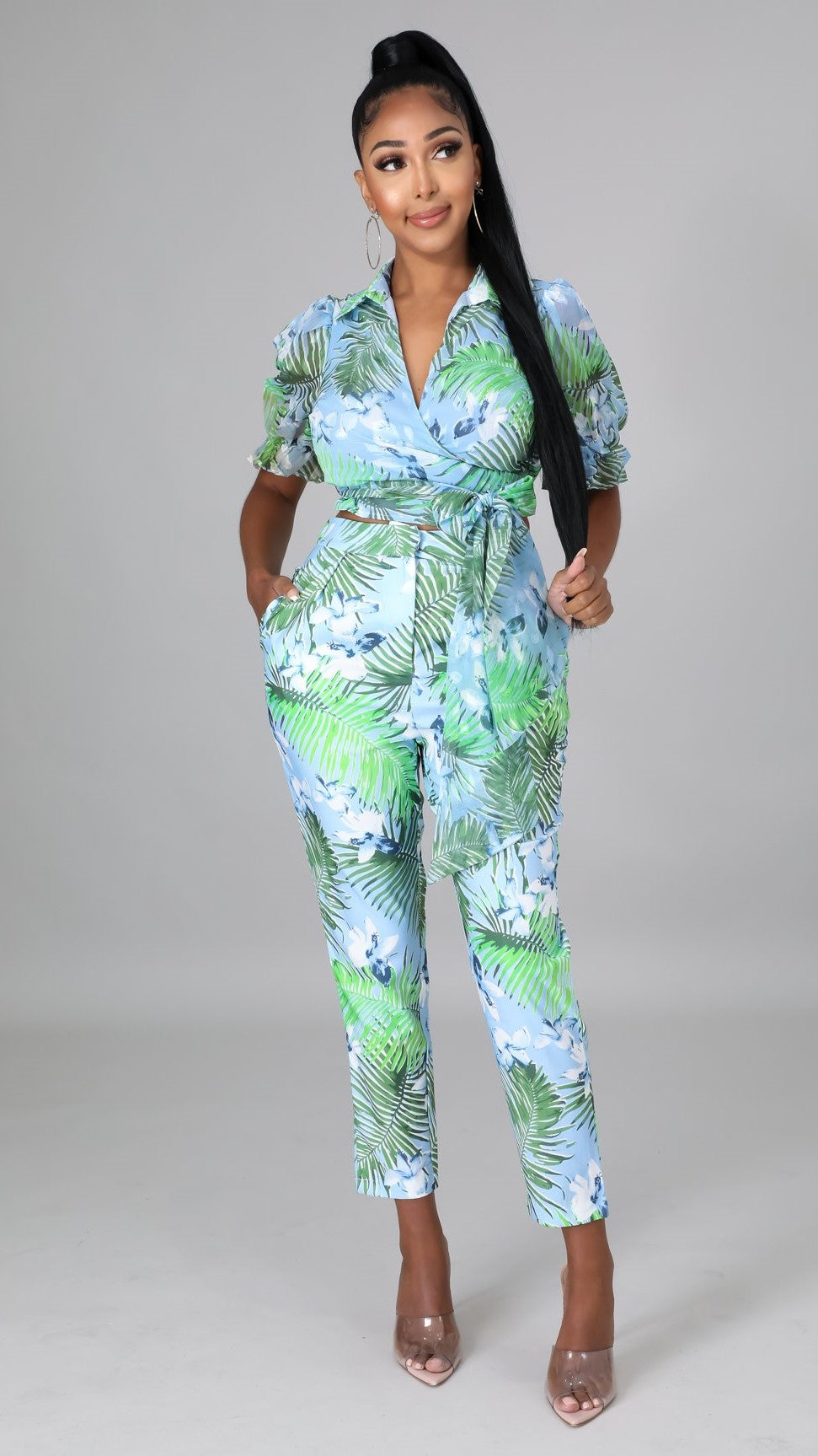 Ensemble deux pièces pour femmes élégant imprimé flora