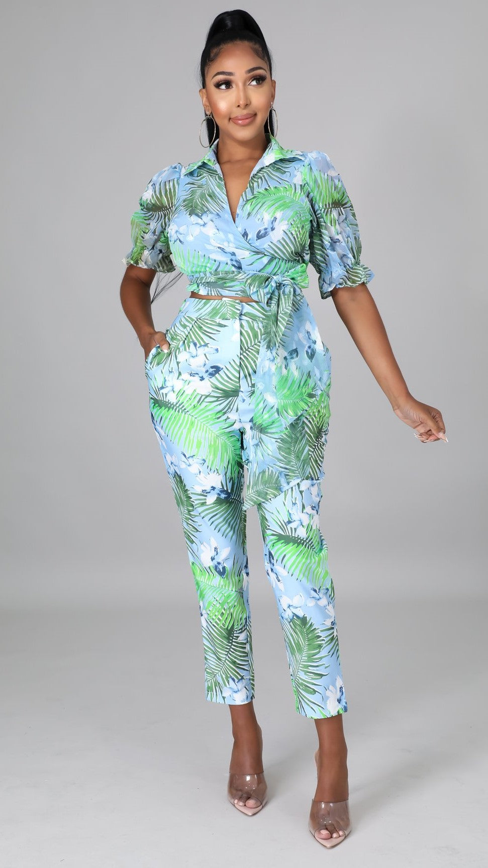 Ensemble deux pièces pour femmes élégant imprimé flora