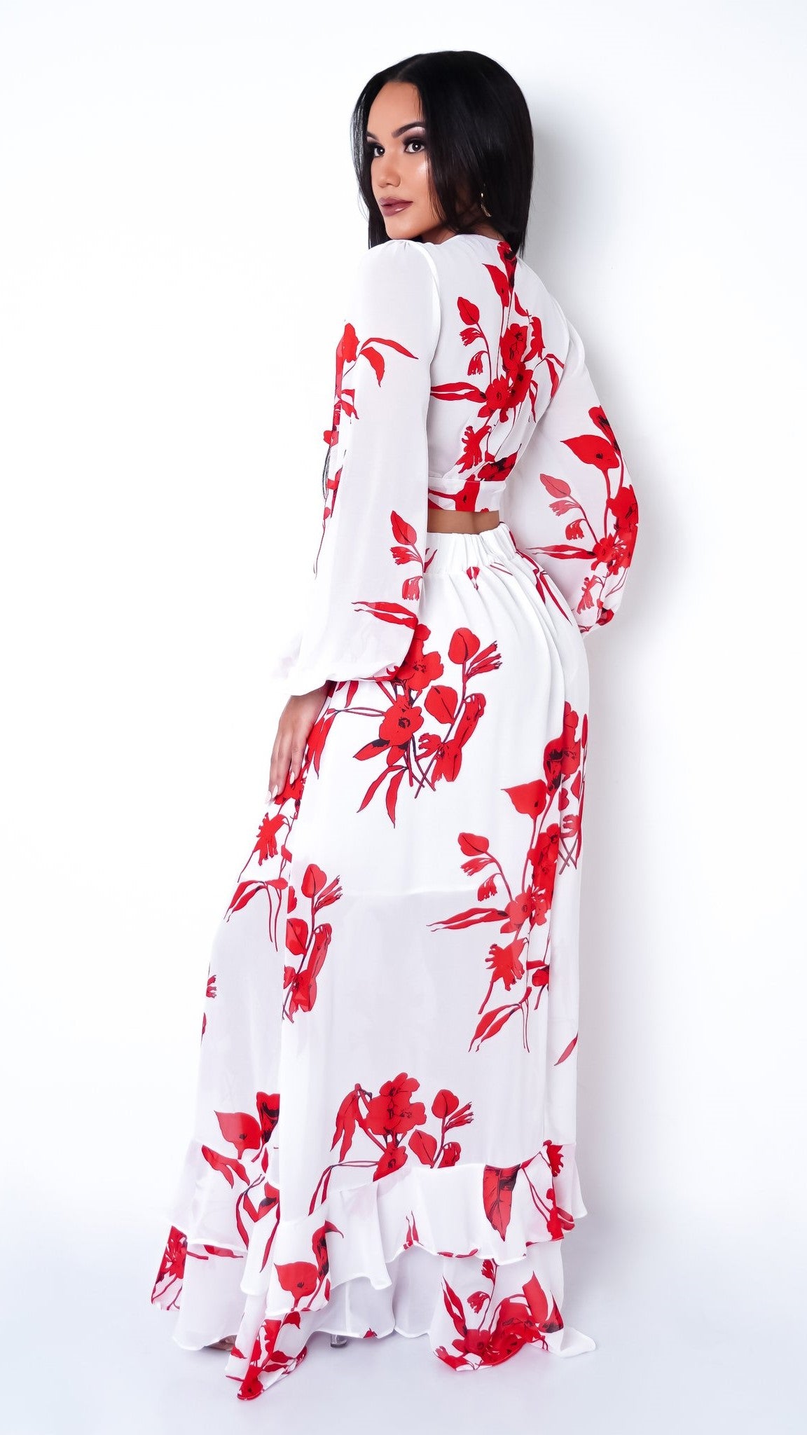 Ensemble jupe fleurie en longue manche décontracté