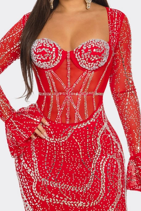 Robe Maxi Silhouette Ajustée avec Strass