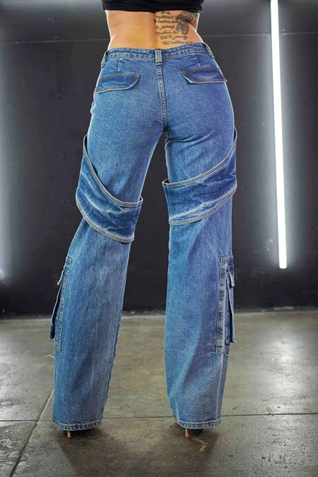 Jeans cargo à jambe droite