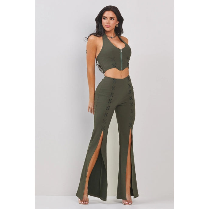 ENSEMBLE HAUT LICOU ET PANTALON FENDU À LACETS