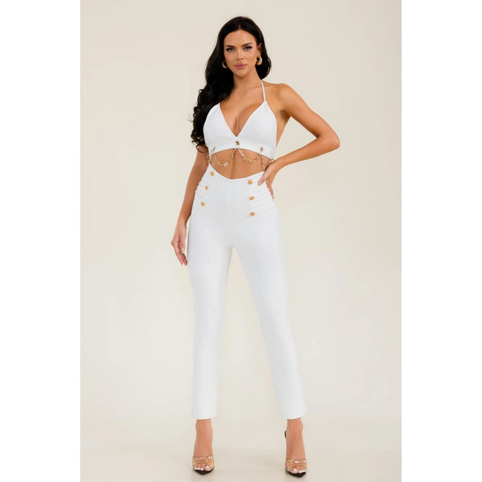 ENSEMBLE HAUT ET PANTALON AVEC CHAÎNE À BANDAGES
