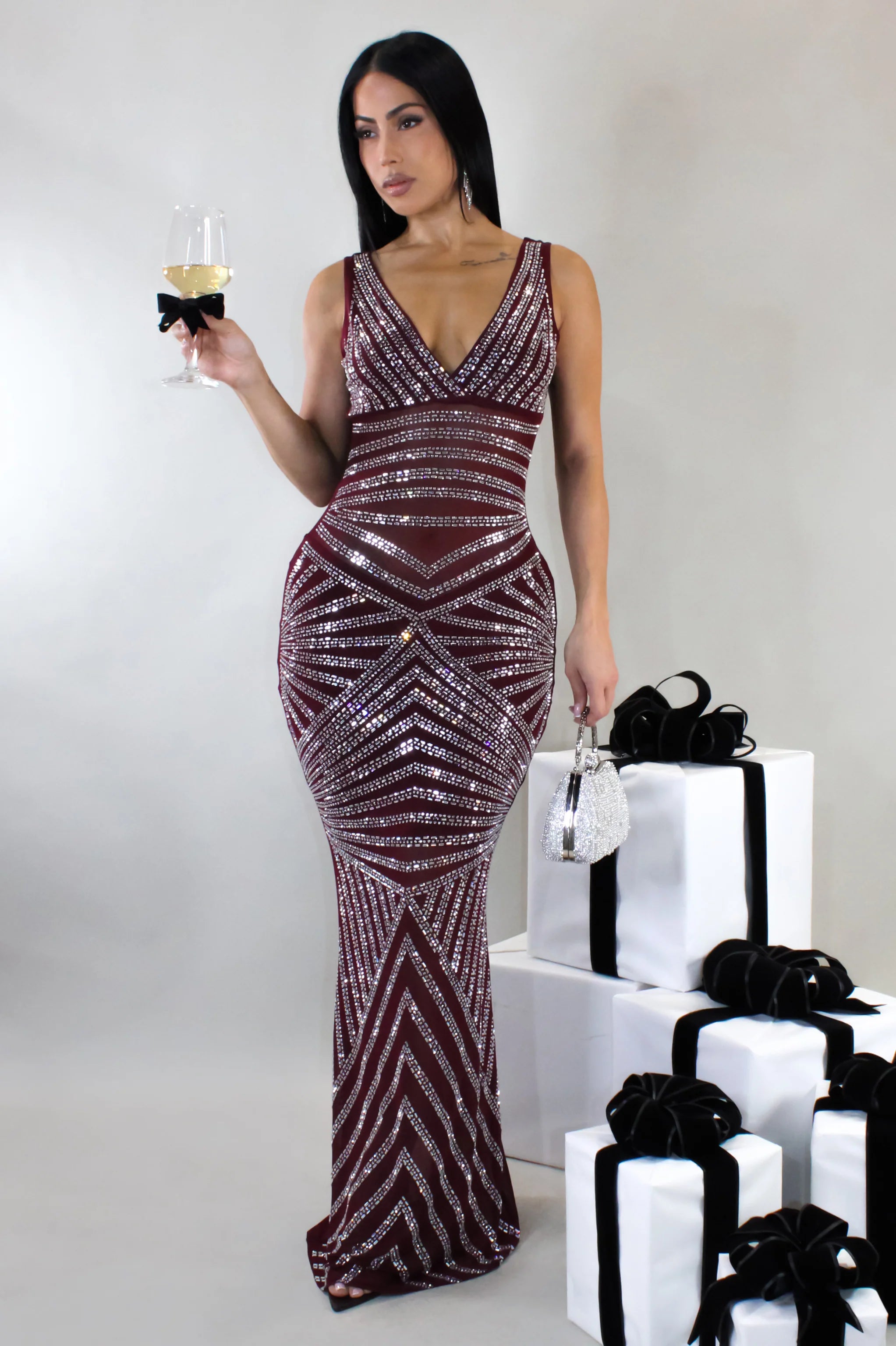 Robe longue élégante - Bordeaux