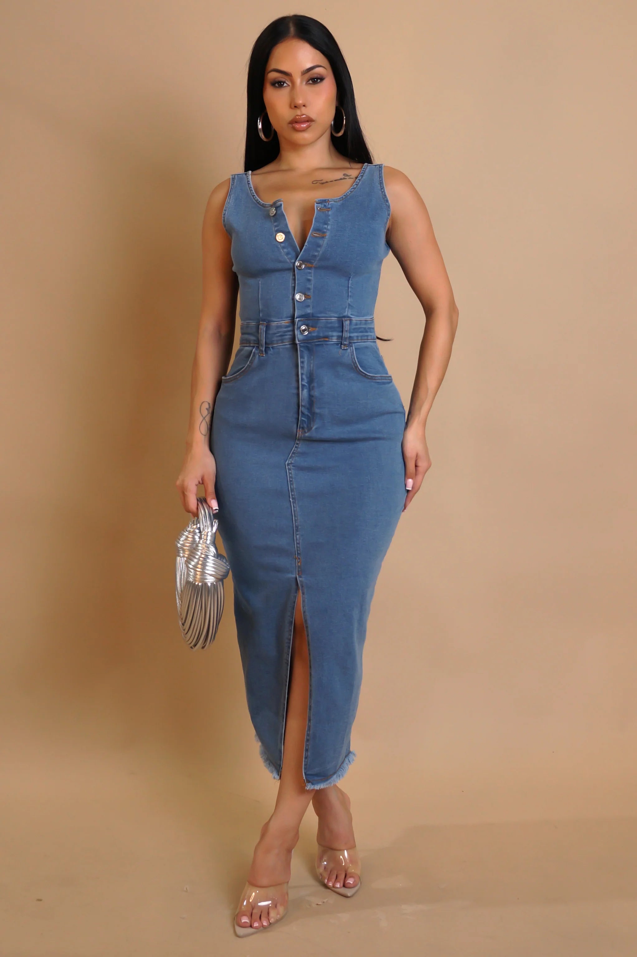 La vraie robe midi en jean