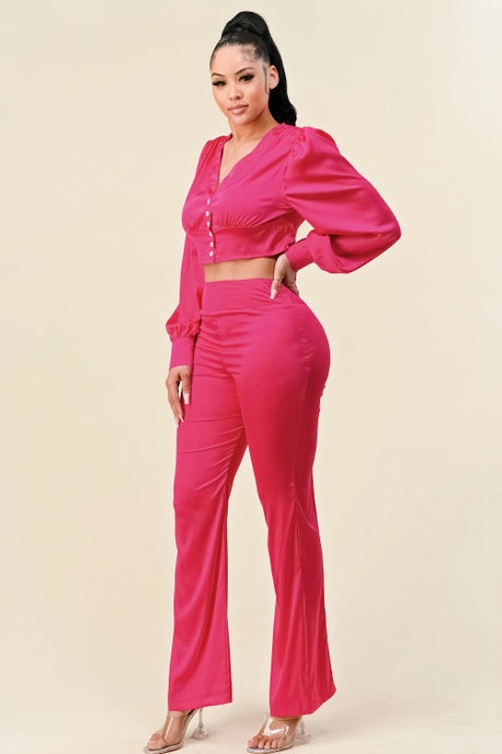 aut et pantalon à manches bouffantes