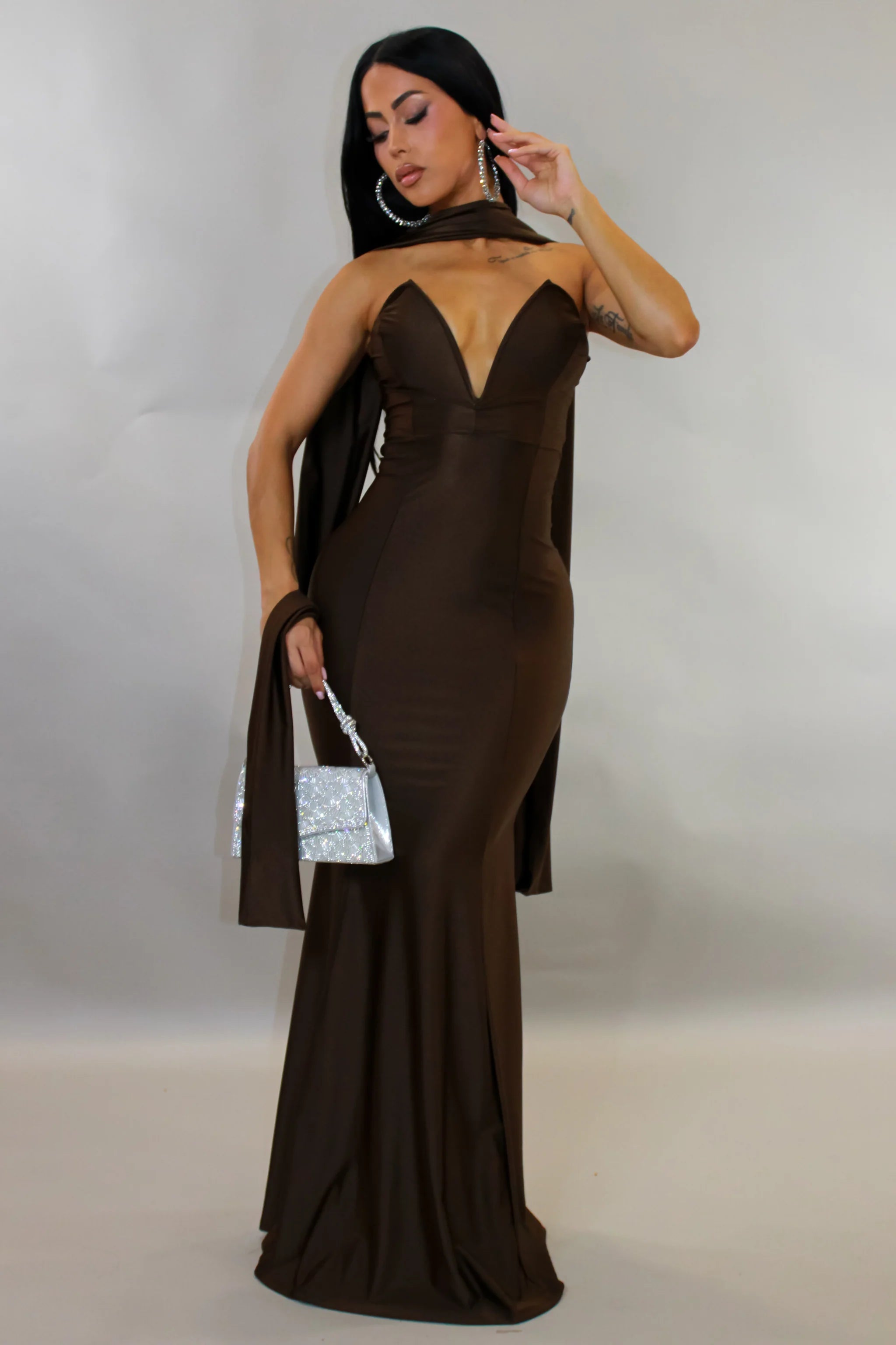 Robe longue de gala - Marron