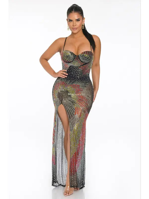 Robe Maxi Multicolore à Strass