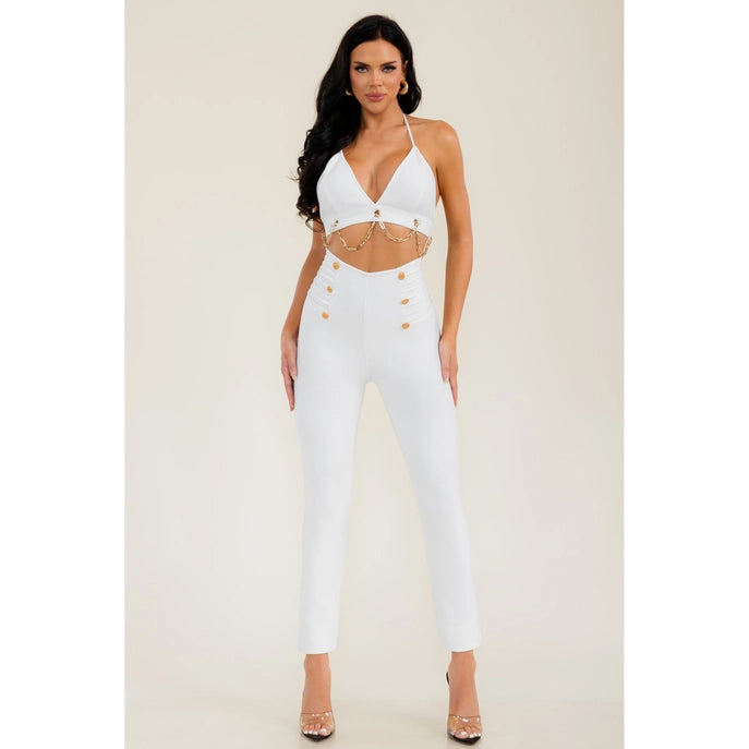 ENSEMBLE HAUT ET PANTALON AVEC CHAÎNE À BANDAGES