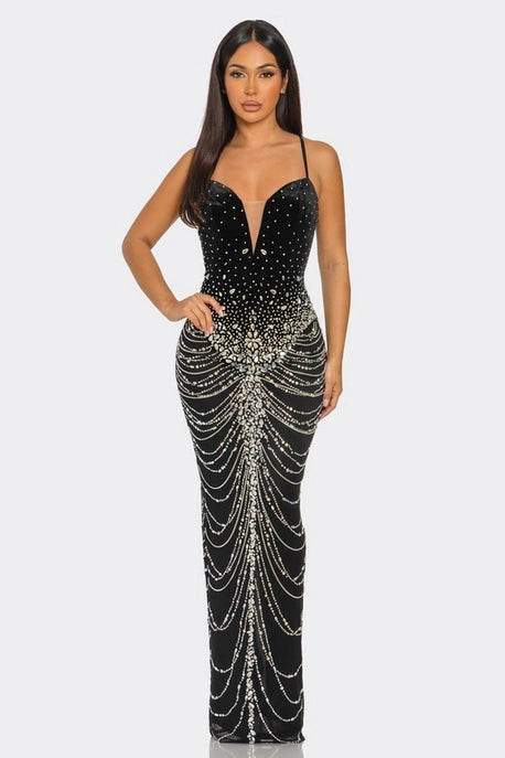 Robe Drapée avec Chaîne Ornée de Strass