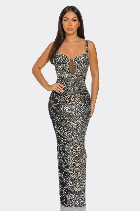 Robe maxi avec découpe poitrine et ornements en strass