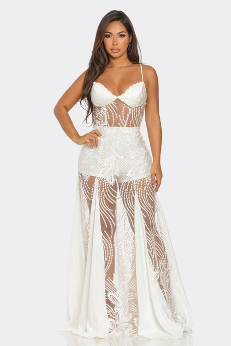 Robe longue à tube transparent en dentelle creuse (Copie)