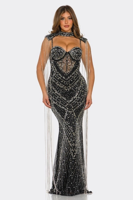 Robe maxi sirène ornée de strass