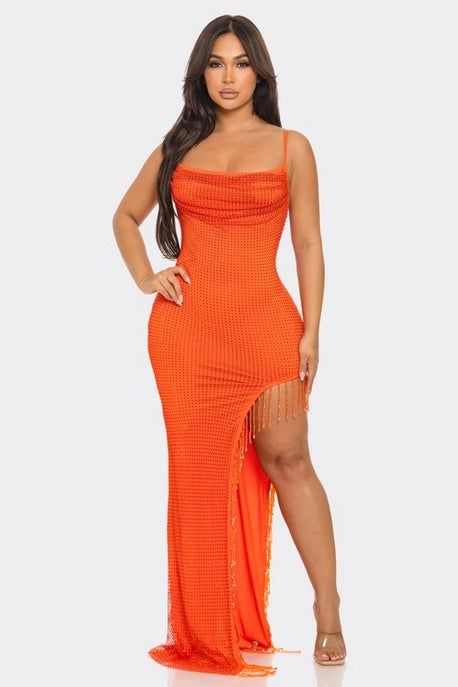 Robe Maxi à Superposition de Résille Strass
