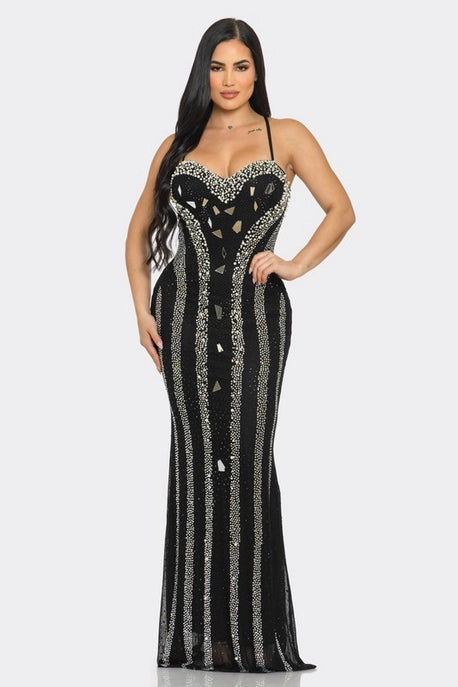 Robe Maxi Miroir Ornée de Strass