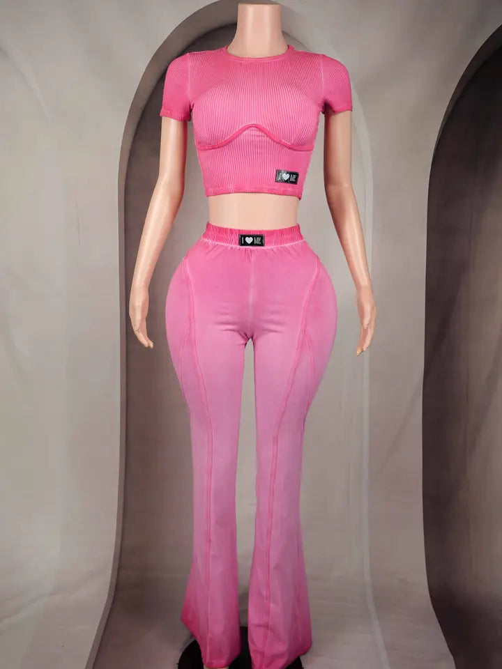 ENSEMBLE HAUT CONTOUR LAVÉ À L'HUILE & PANTALON ÉVASÉ