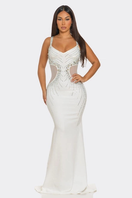 Robe Maxi Élégante Ornée de Strass