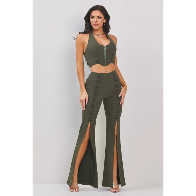 ENSEMBLE HAUT LICOU ET PANTALON FENDU À LACETS