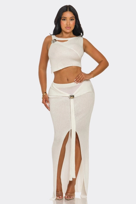 ENSEMBLE HCCTDW72506 & 2PC HAUT COURT ÉPAULE DÉNUDÉE & MAXI À FENTE HAUTE