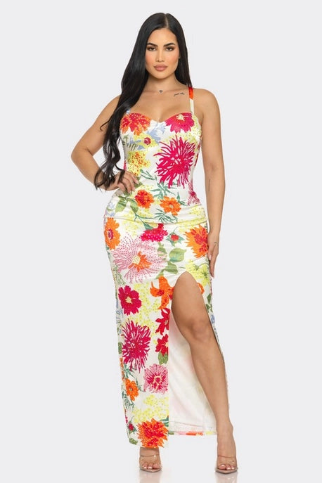 Robe maxi à imprimé floral avec strass