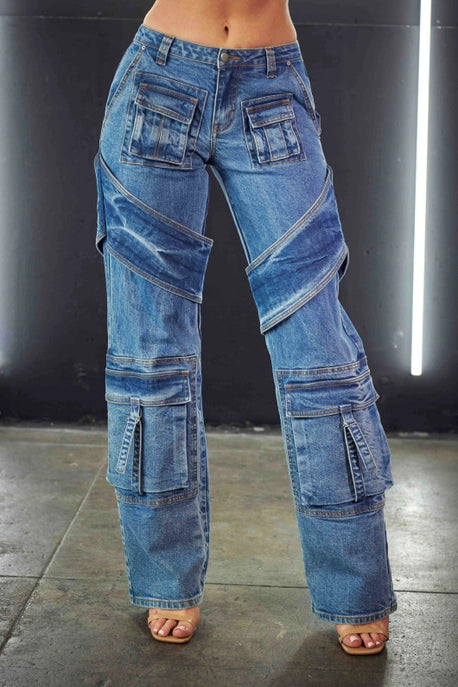 Jeans cargo à jambe droite