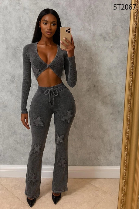 ENSEMBLE HAUT ET PANTALON DÉTAIL CROISÉ LAVAGE MINÉRAL