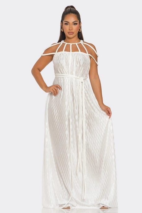 Robe Maxi à Motif de Corde Ondulée Plissée et Tressée