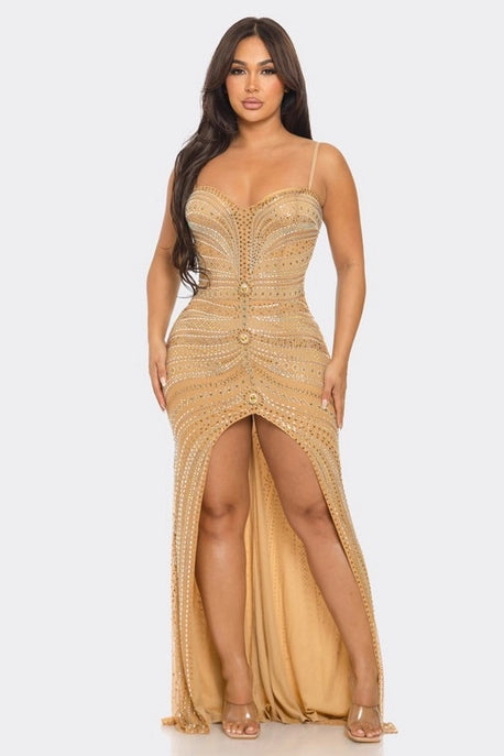 Robe Maxi Découpée avec Strass