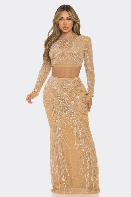 Ensemble 2 pièces haut et jupe à sequins - Soldes