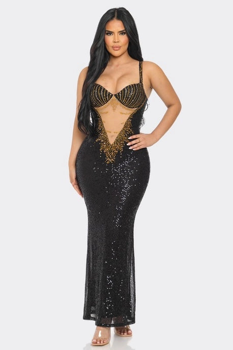 Robe Maxi Sirène à Découpes et Sequins