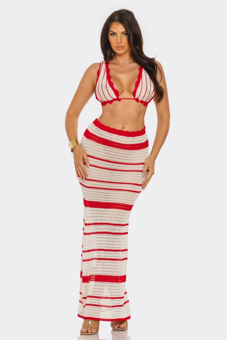 ENSEMBLE 2 PIÈCES AVEC SOUTIEN-GORGE TRICOTÉ ET ROBE MAXI TRICOTÉE