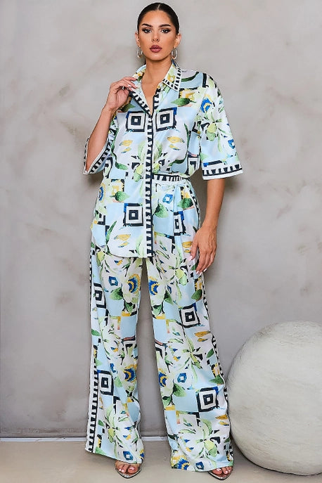 Ensemble chemises en satin et pantalons larges BT6136-SET