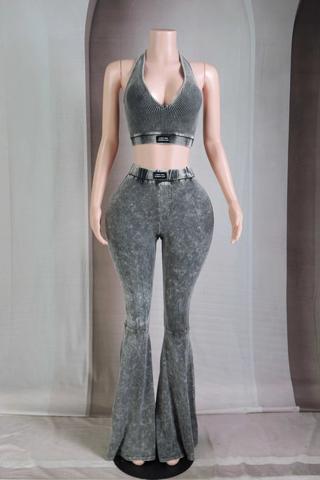 ENSEMBLE HAUT COL AMÉRICAIN ET PANTALON ÉVASÉ OUEST EN LAVAGE MINÉRAL
