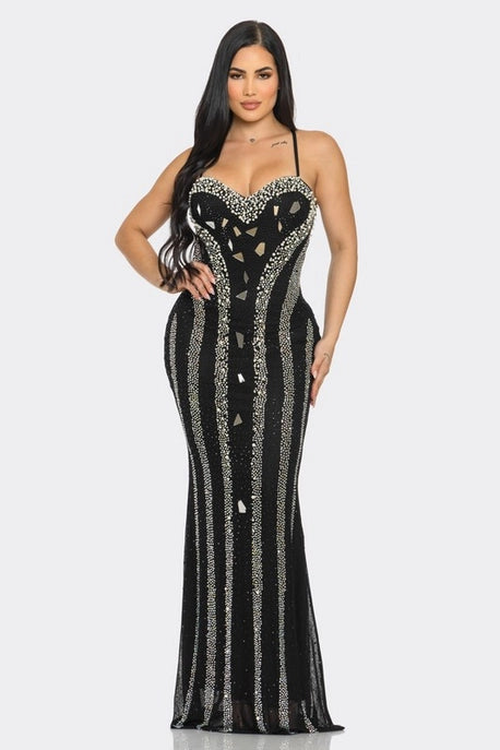 Robe Maxi Miroir Ornée de Strass