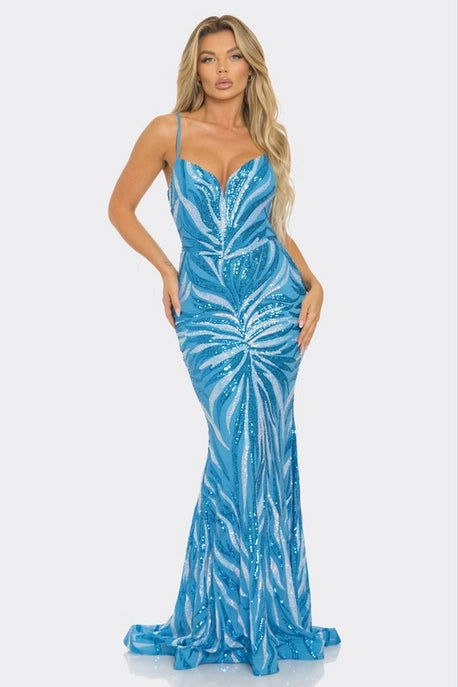 Robe maxi sirène à sequins sans manches