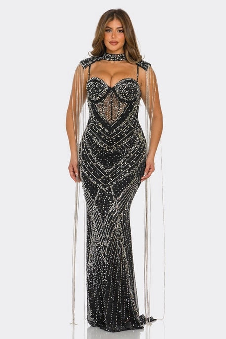 Robe maxi sirène ornée de strass