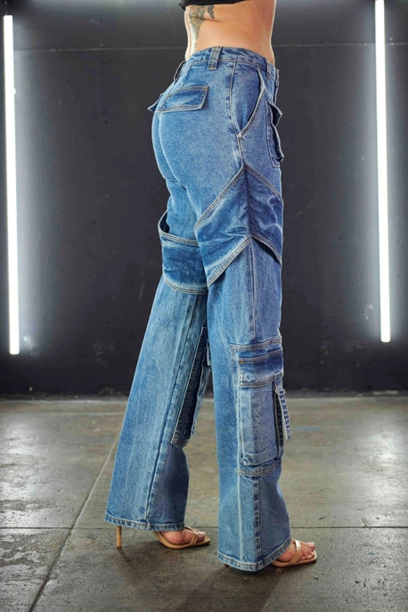 Jeans cargo à jambe droite
