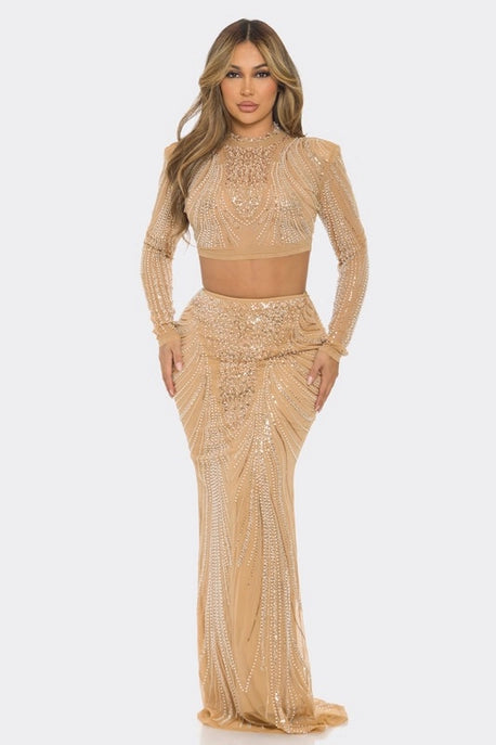 Ensemble 2 pièces haut et jupe à sequins - Soldes