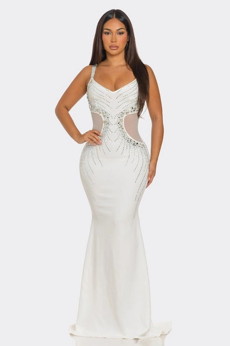 Robe Maxi Élégante Ornée de Strass
