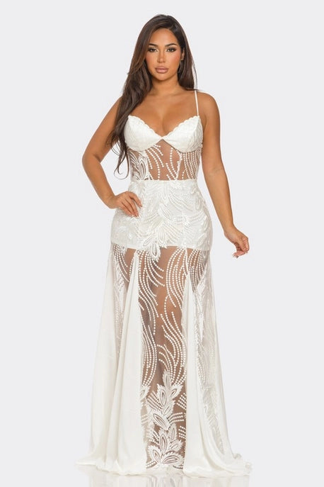 Robe longue à tube transparent en dentelle creuse (Copie)