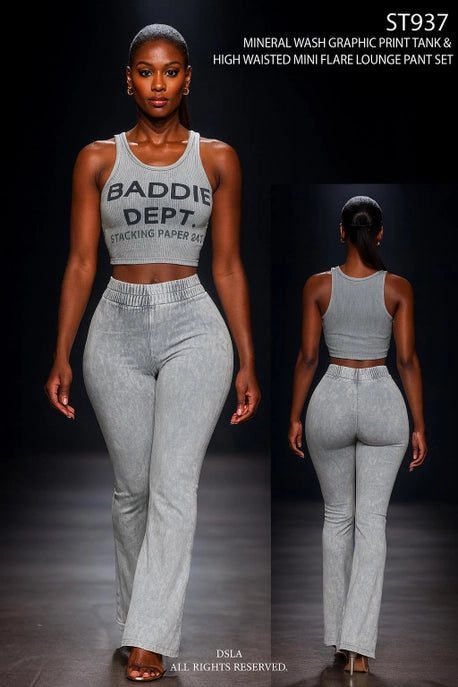ENSEMBLE DÉBARDEUR IMPRIMÉ GRAPHIQUE LAVAGE MINÉRAL ET PANTALON ÉVASÉ