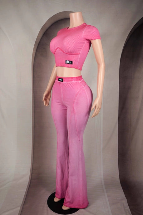 ENSEMBLE HAUT CONTOUR LAVÉ À L'HUILE & PANTALON ÉVASÉ