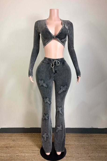 ENSEMBLE HAUT ET PANTALON DÉTAIL CROISÉ LAVAGE MINÉRAL