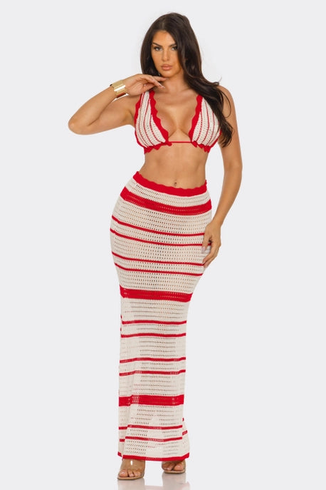 ENSEMBLE 2 PIÈCES AVEC SOUTIEN-GORGE TRICOTÉ ET ROBE MAXI TRICOTÉE