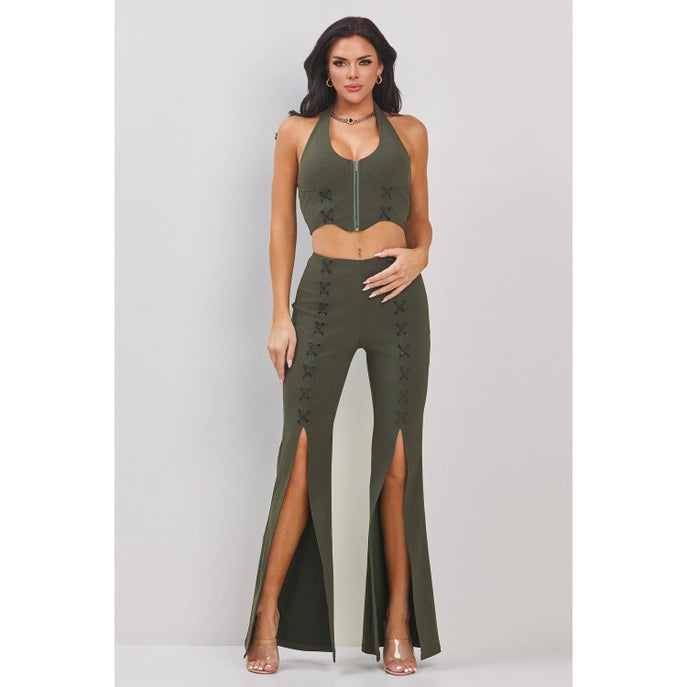 ENSEMBLE HAUT LICOU ET PANTALON FENDU À LACETS