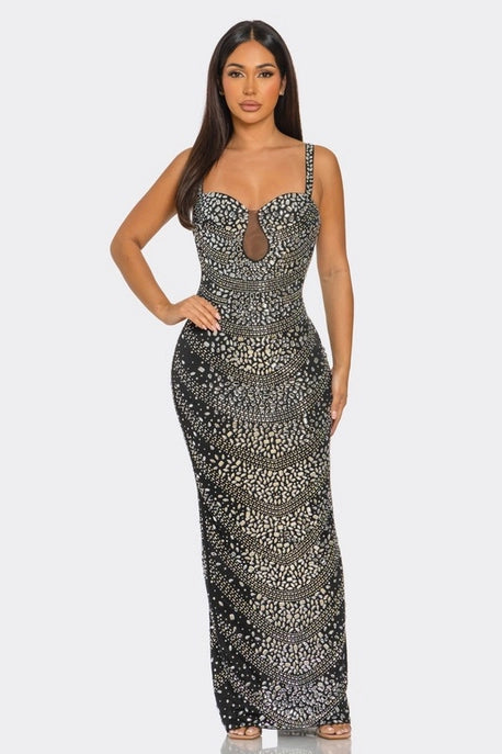 Robe maxi avec découpe poitrine et ornements en strass
