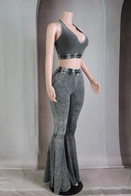 ENSEMBLE HAUT COL AMÉRICAIN ET PANTALON ÉVASÉ OUEST EN LAVAGE MINÉRAL