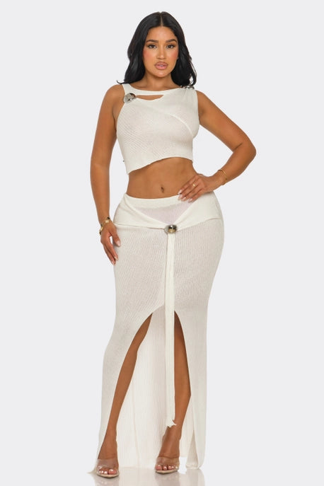 ENSEMBLE HCCTDW72506 & 2PC HAUT COURT ÉPAULE DÉNUDÉE & MAXI À FENTE HAUTE