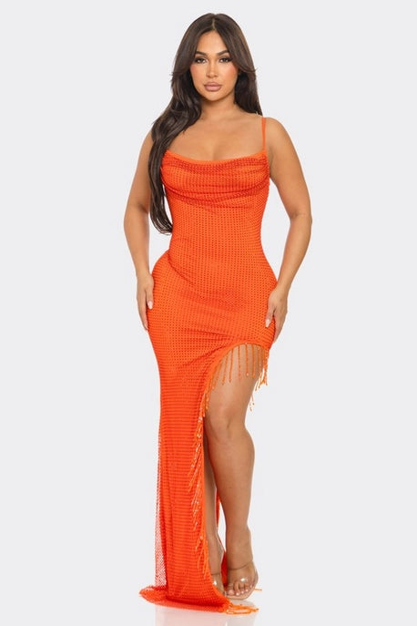 Robe Maxi à Superposition de Résille Strass